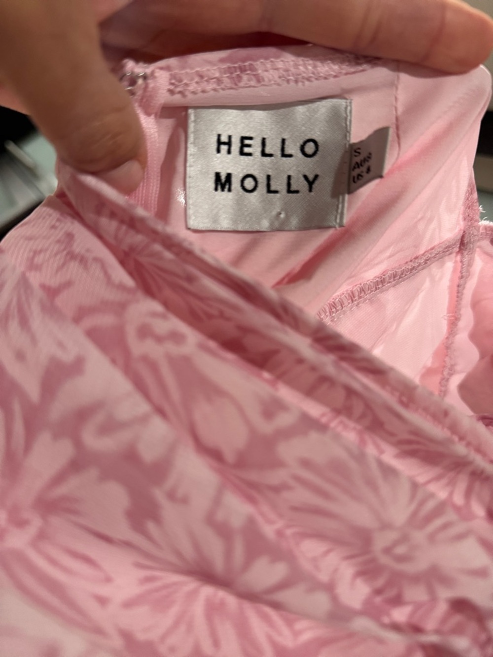 Hello Molly Pink Floral Mini Dress Puff Sleeve Ruffle Tie Front Cutout Size S - Picture 5 of 5